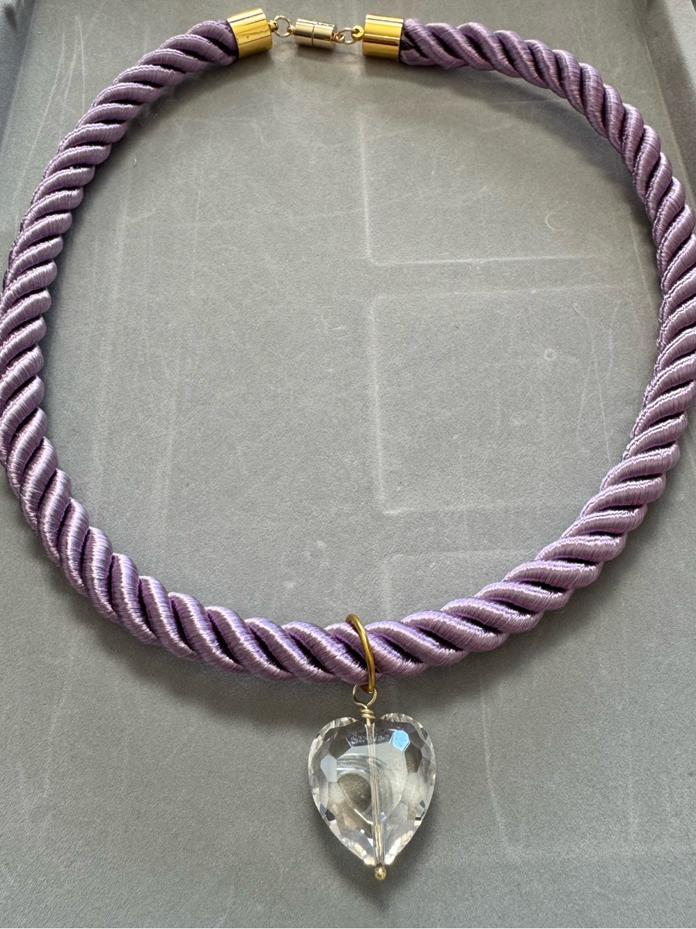Lavender Twist Rope Necklace with Crystal Heart Pendant